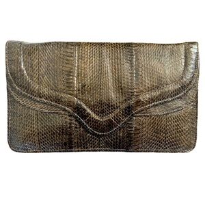 Genuine 🐍 snakeskin🐍 clutch/ Handmade in India/ Multiple inside pockets/ Brown